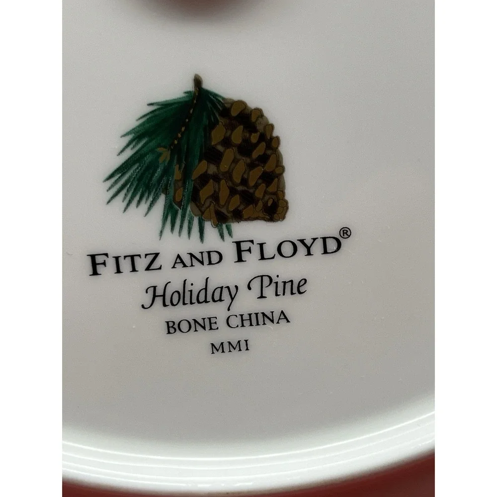 Fitz & Floyd Holiday Pine Bone China 2 Tiered Cookie Dessert Plate Server